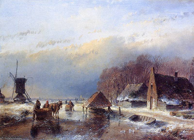 Men With Towing Sledge Sun — Andreas Schelfhout