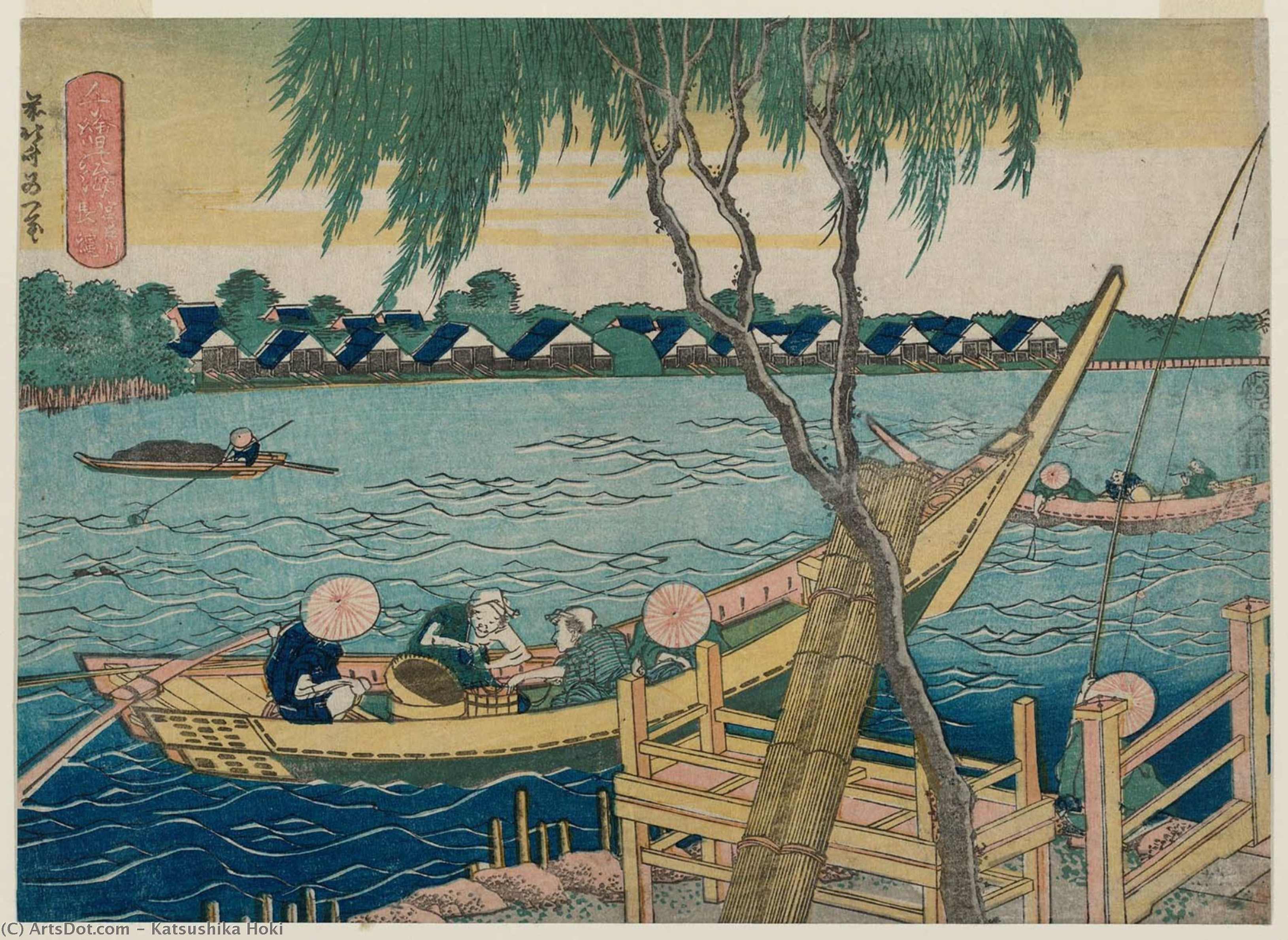 Pesca En El Río Miyato — Katsushika Hokusai