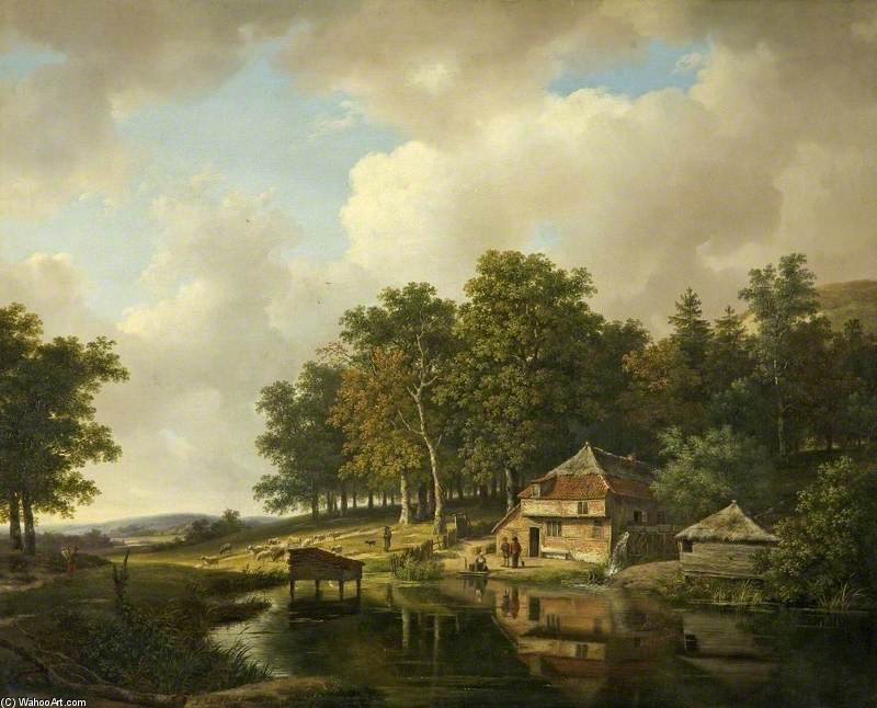Landscape With A Mill And A Water Wheel — Andreas Schelfhout