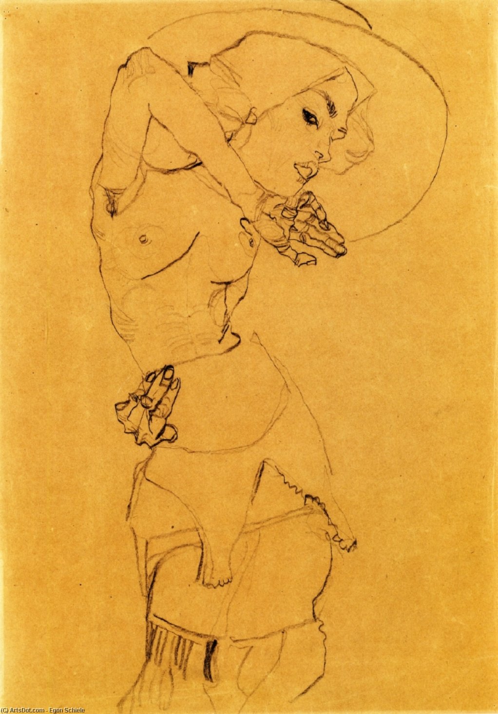 Standing Nude With Large Hat (gertrude Schiele) — Egon Schiele