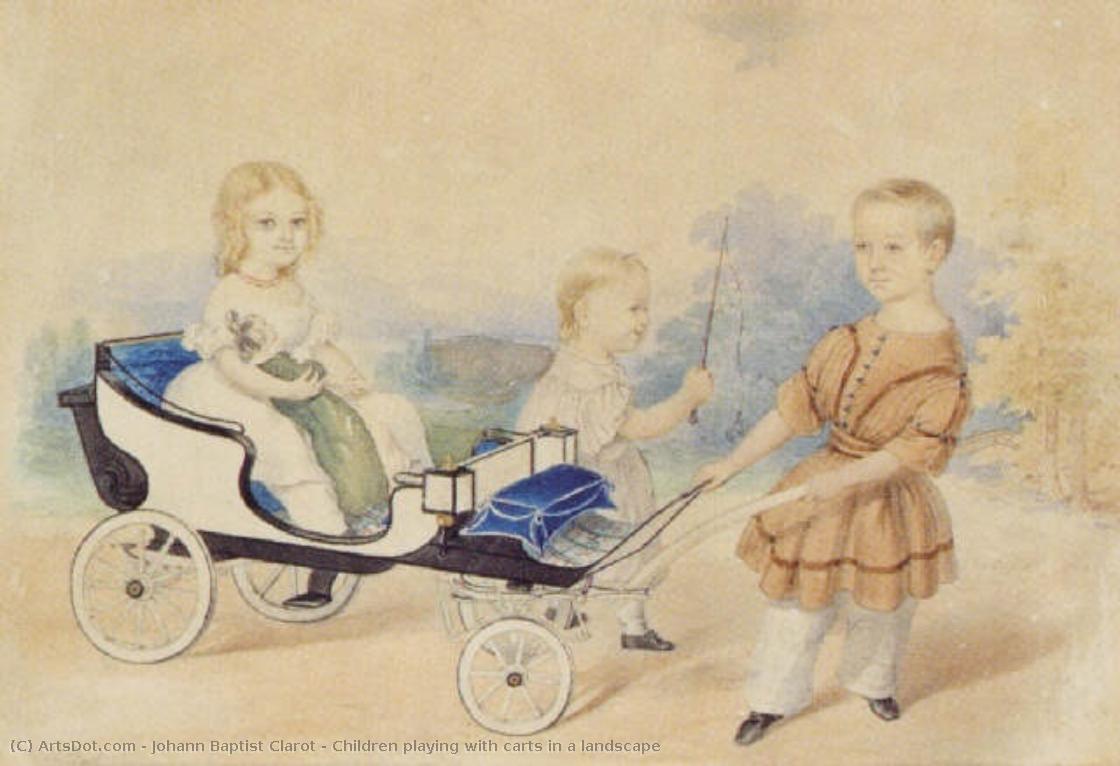 Children Playing With Carts In A Landscape — Johann Baptist Clarot