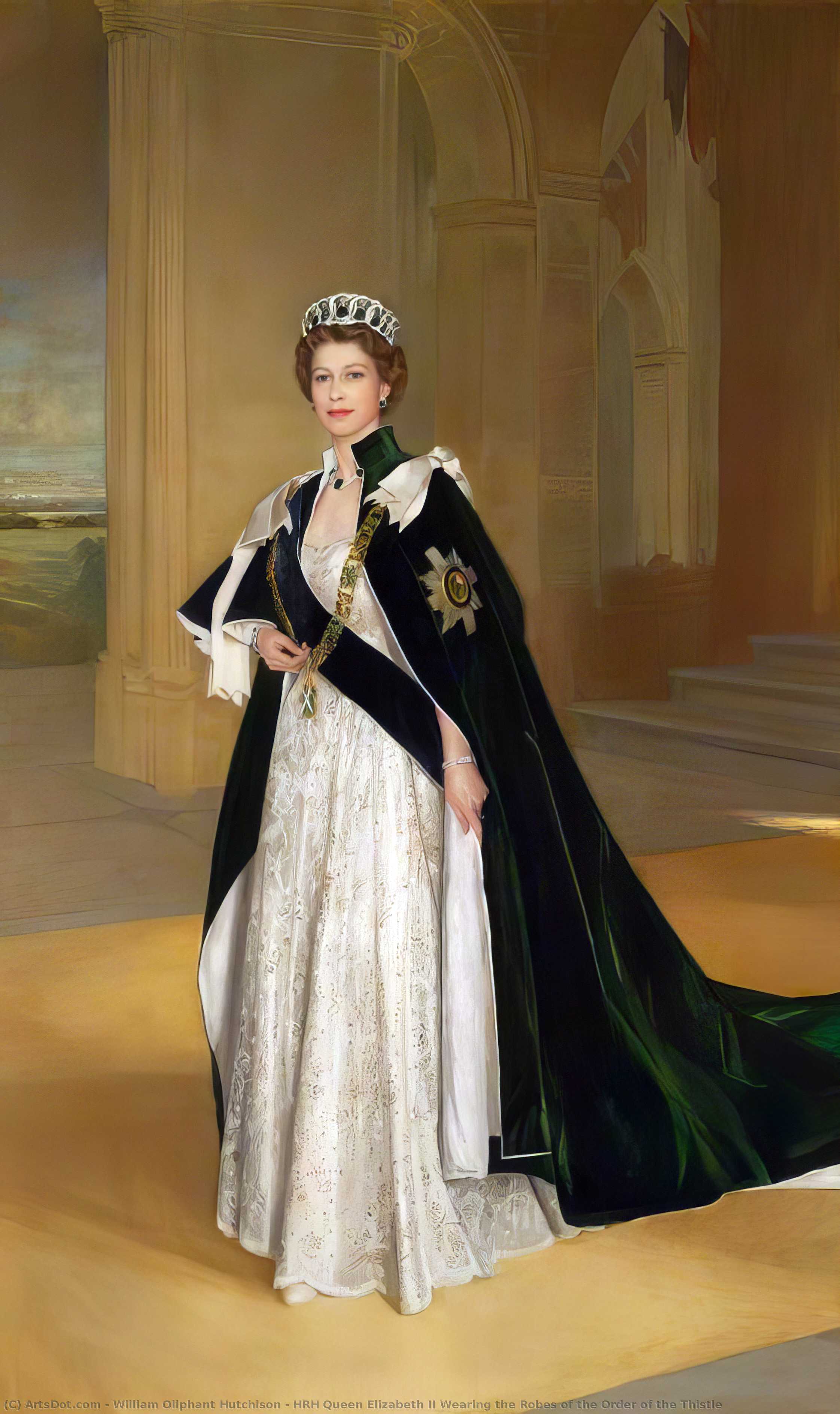 Hrh Queen Elizabeth Ii Wearing The Robes Of The Order Of The Thistle — William Oliphant Hutchison