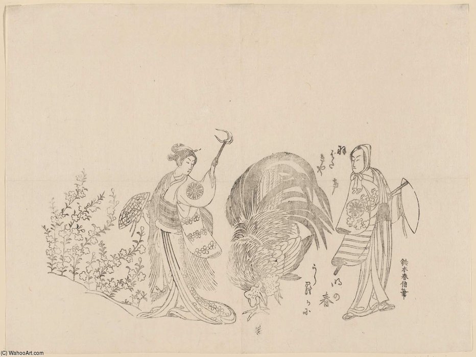 Actors Matsumoto Kôshirô Iii And Nakamura Tomijûrô I With A Rooster — Suzuki Harunobu