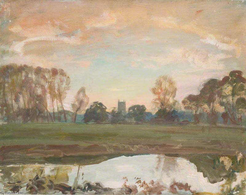 A Distant View Of Dedham From The Stour At Sunset — Sir Alfred James Munnings
