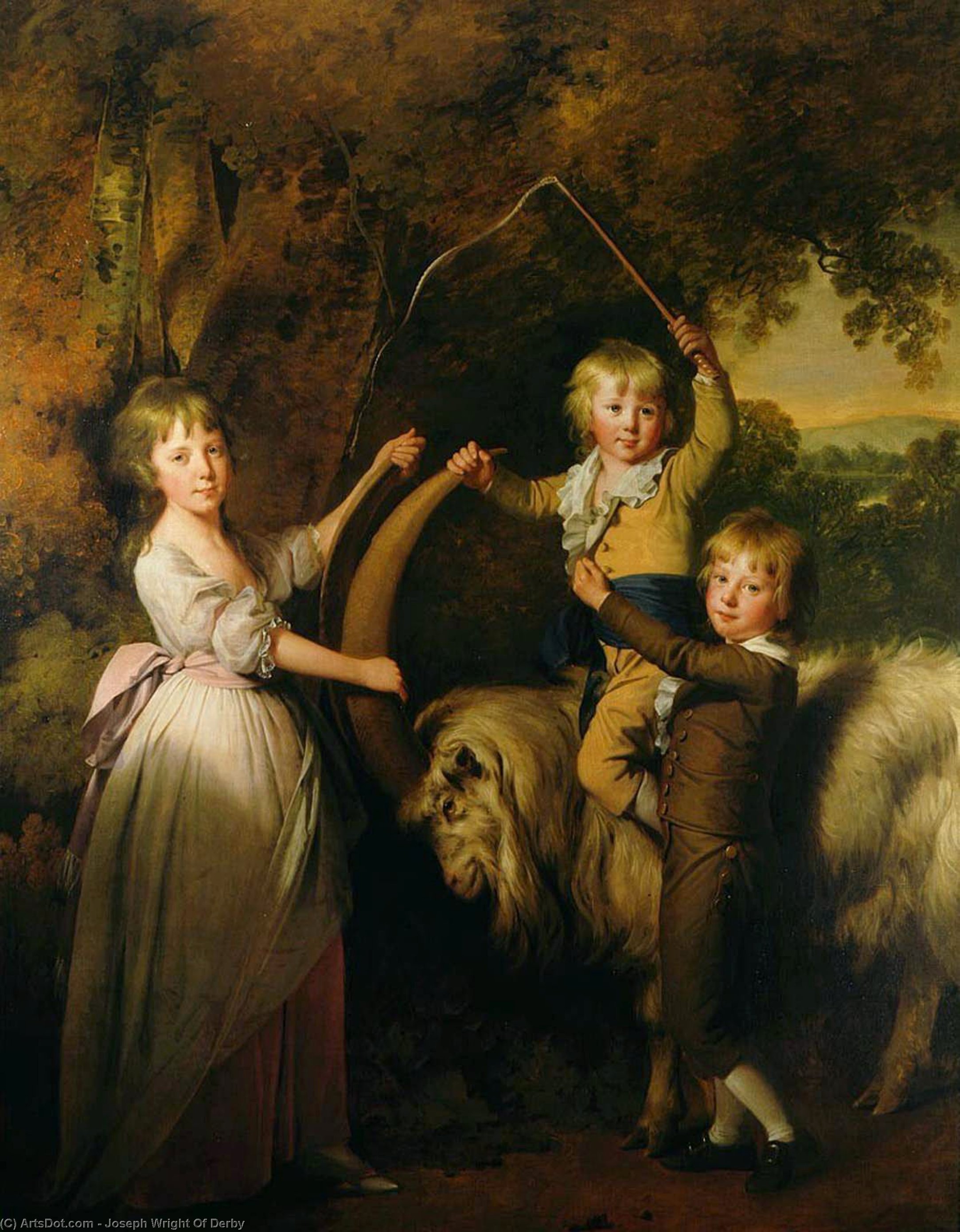 Three Children Of Richard Arkwright With A Goat — Joseph Wright Of Derby