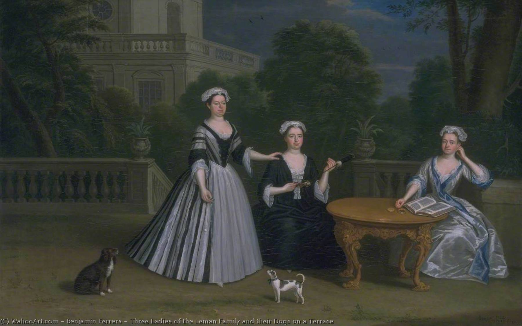 Three Ladies Of The Leman Family And Their Dogs On A Terrace — Benjamin Ferrers