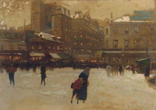 A Parisian Street Scene In Winter — Dit Luigi Loir Aloys François Joseph Loir