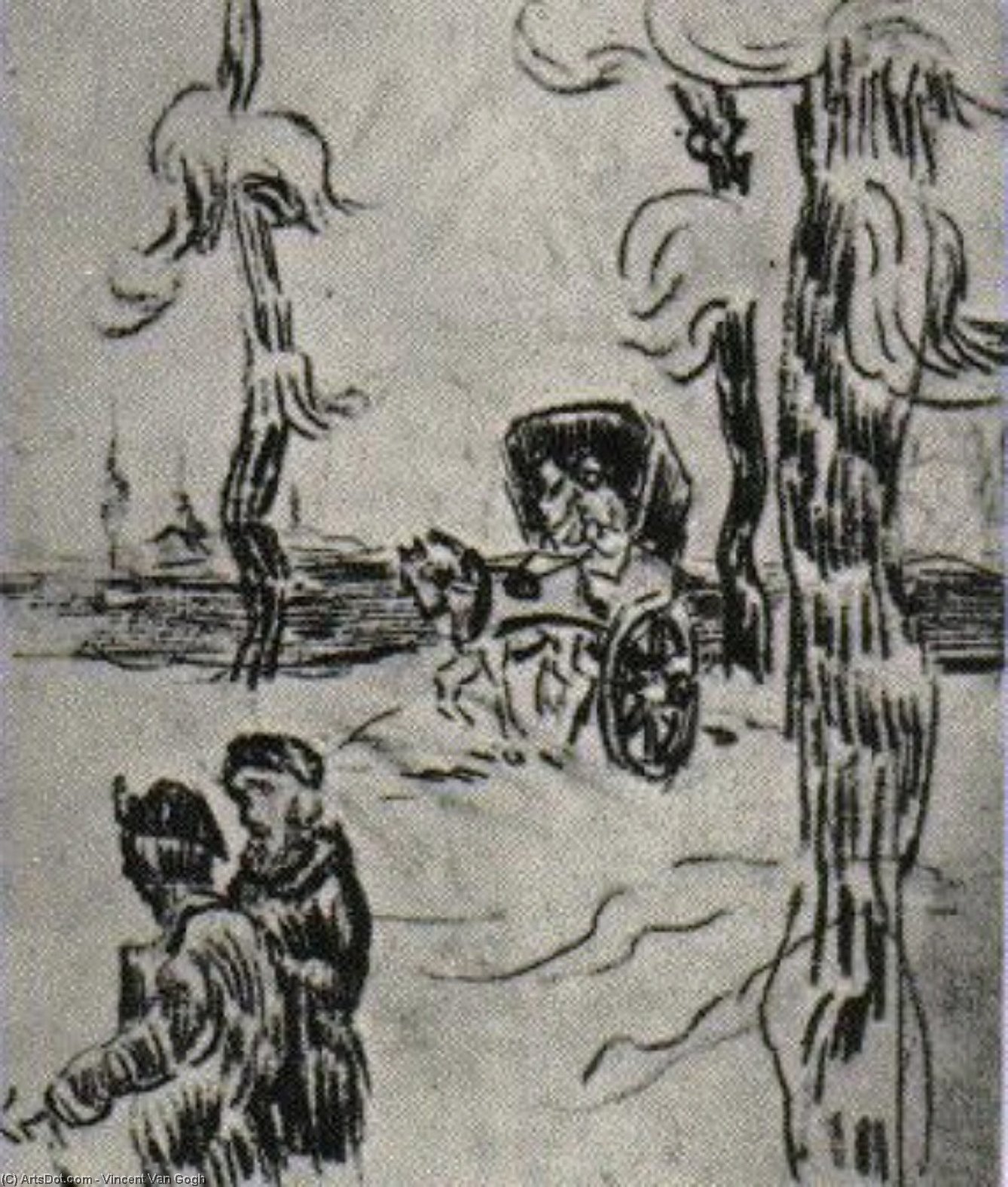 Carriage And Two Figures On A Road — Vincent Van Gog