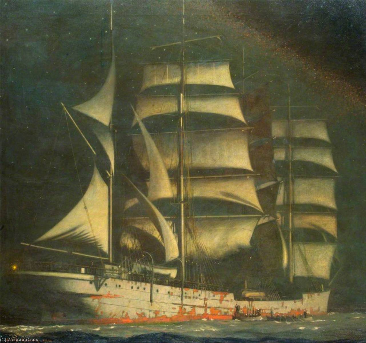 A Boarding Party Of Royal Naval Reserve Men Going Aboard A Prize Under Searchlight — Charles Pears