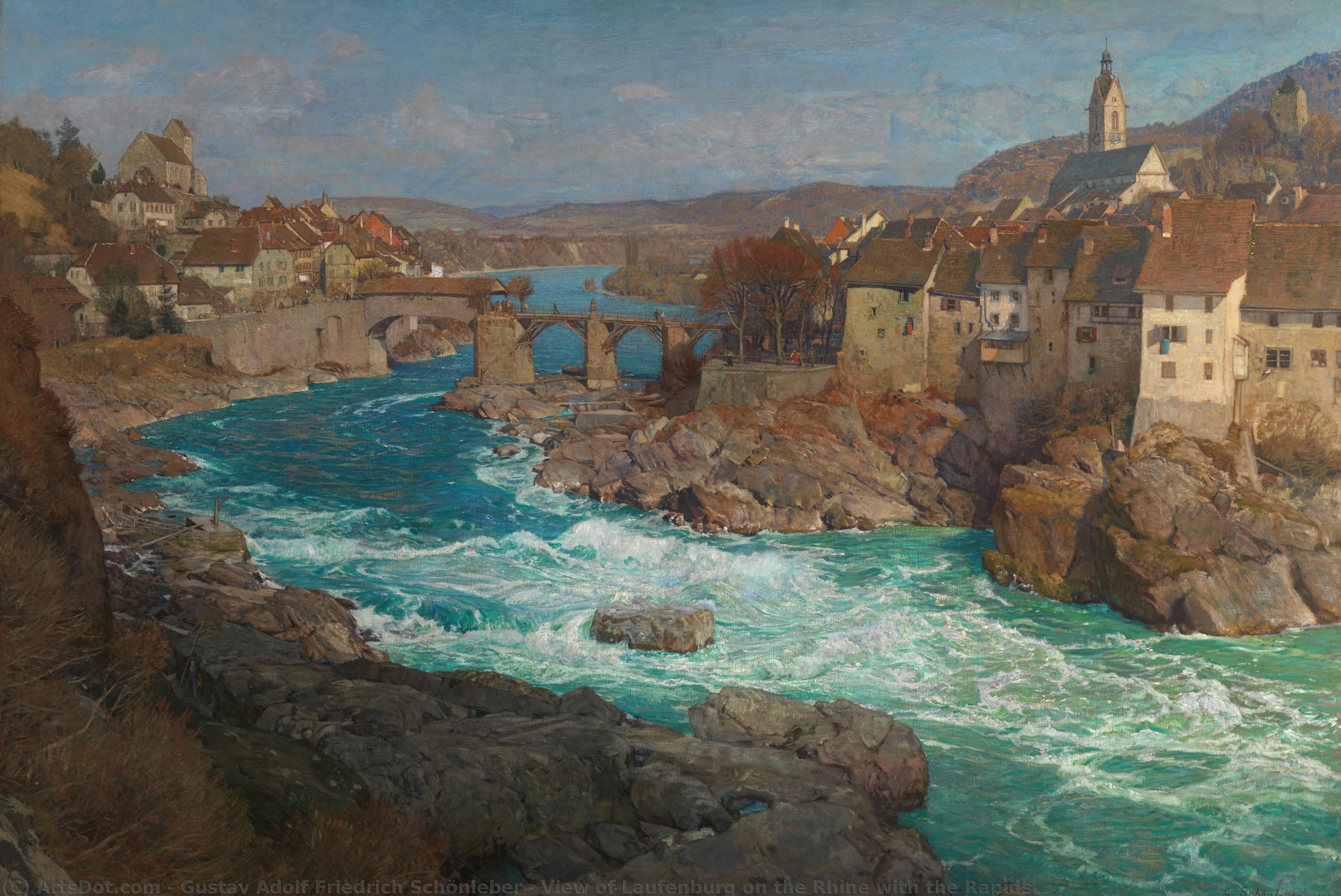 View Of Laufenburg On The Rhine With The Rapids — Gustav Adolf Friedrich Schönleber