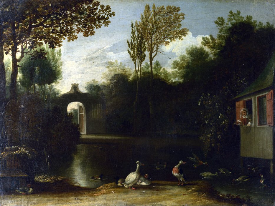 A Garden Scene With Waterfowl — Anthonie Van Borssum