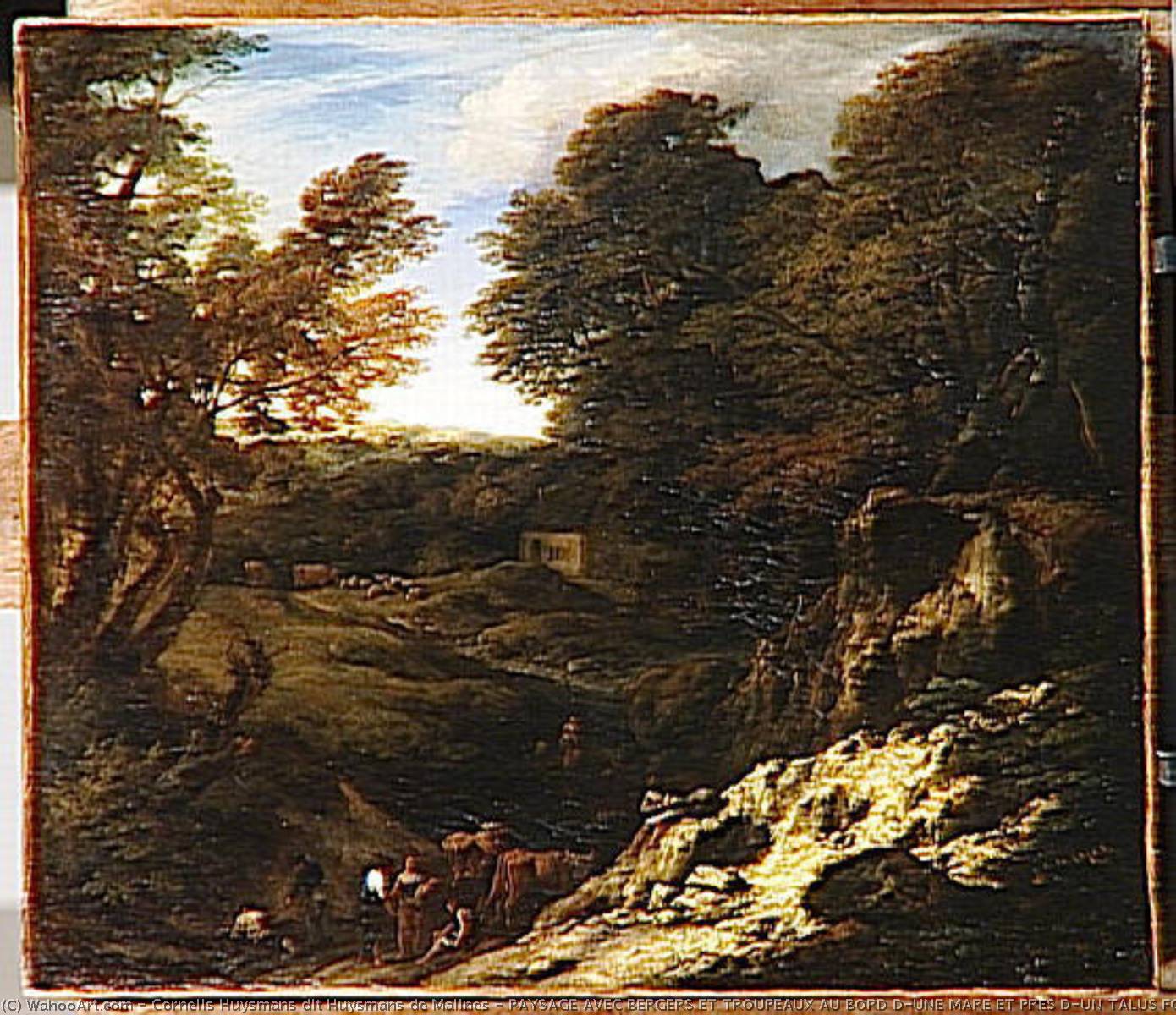 Paysage Avec Bergers Et Troupeaux Au Bord D'une Mare Et Pres D'un Talus Fortement Eclaire — Cornelis Huysmans Dit Huysmans De Malines