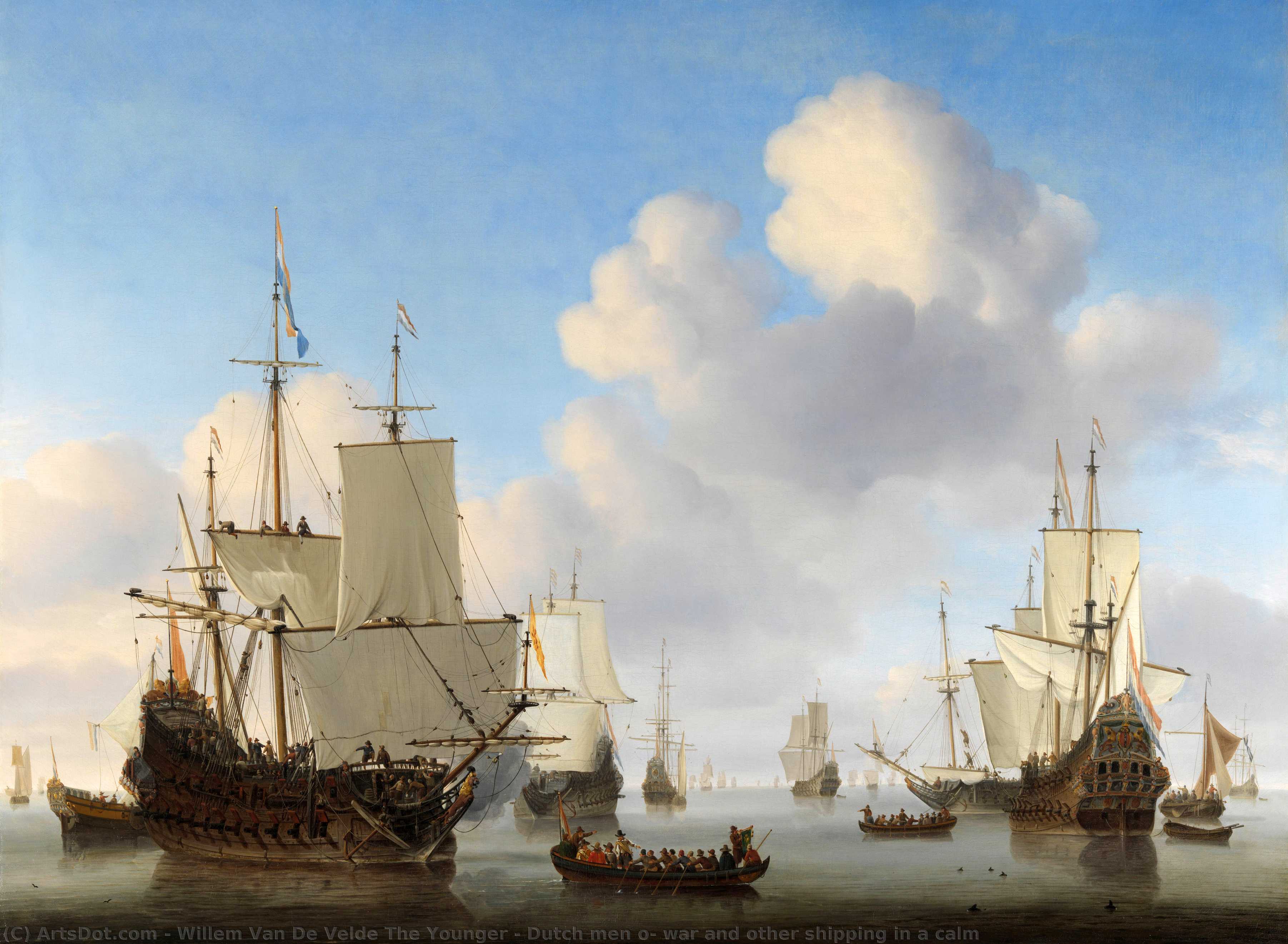 Dutch Men O' War And Other Shipping In A Calm — Willem Van De Velde The Younger