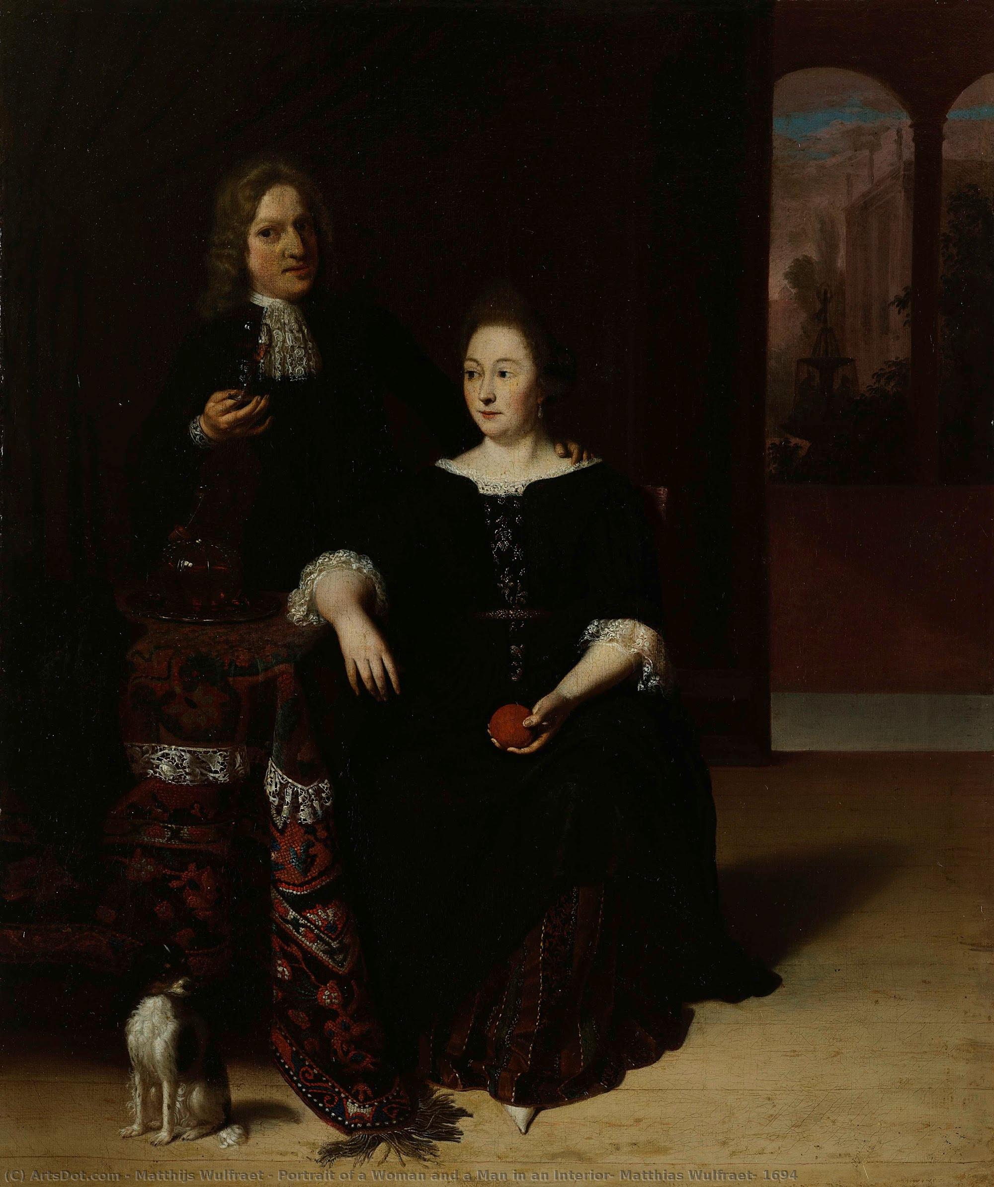 Portrait Of A Woman And A Man In An Interior, Matthias Wulfraet, 1694 — Matthijs Wulfraet