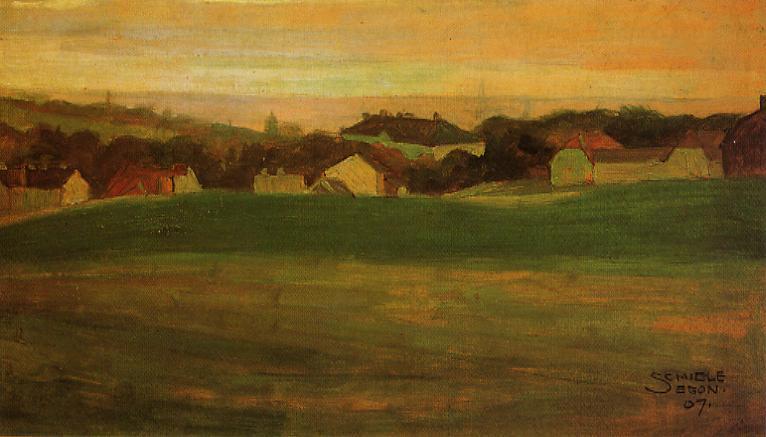 Meadow With Village In Background Ii — Egon Schiele