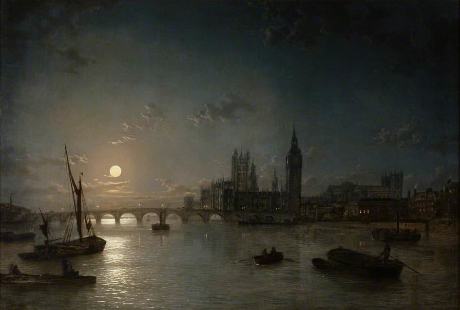 Houses Of Parliament From The Thames By Moonlight — Henry Pether