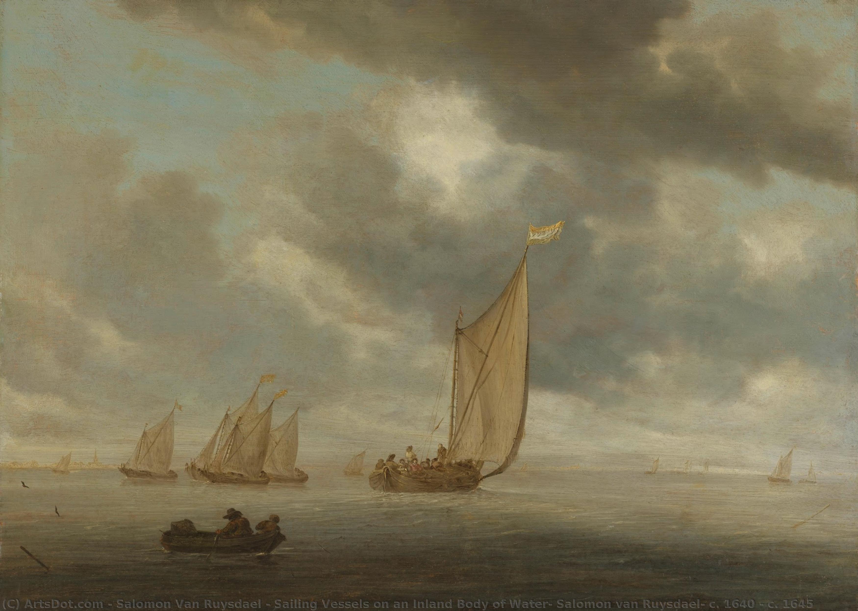 Sailing Vessels On An Inland Body Of Water, Salomon Van Ruysdael, C. 1640 - C. 1645 — Salomon Van Ruysdael