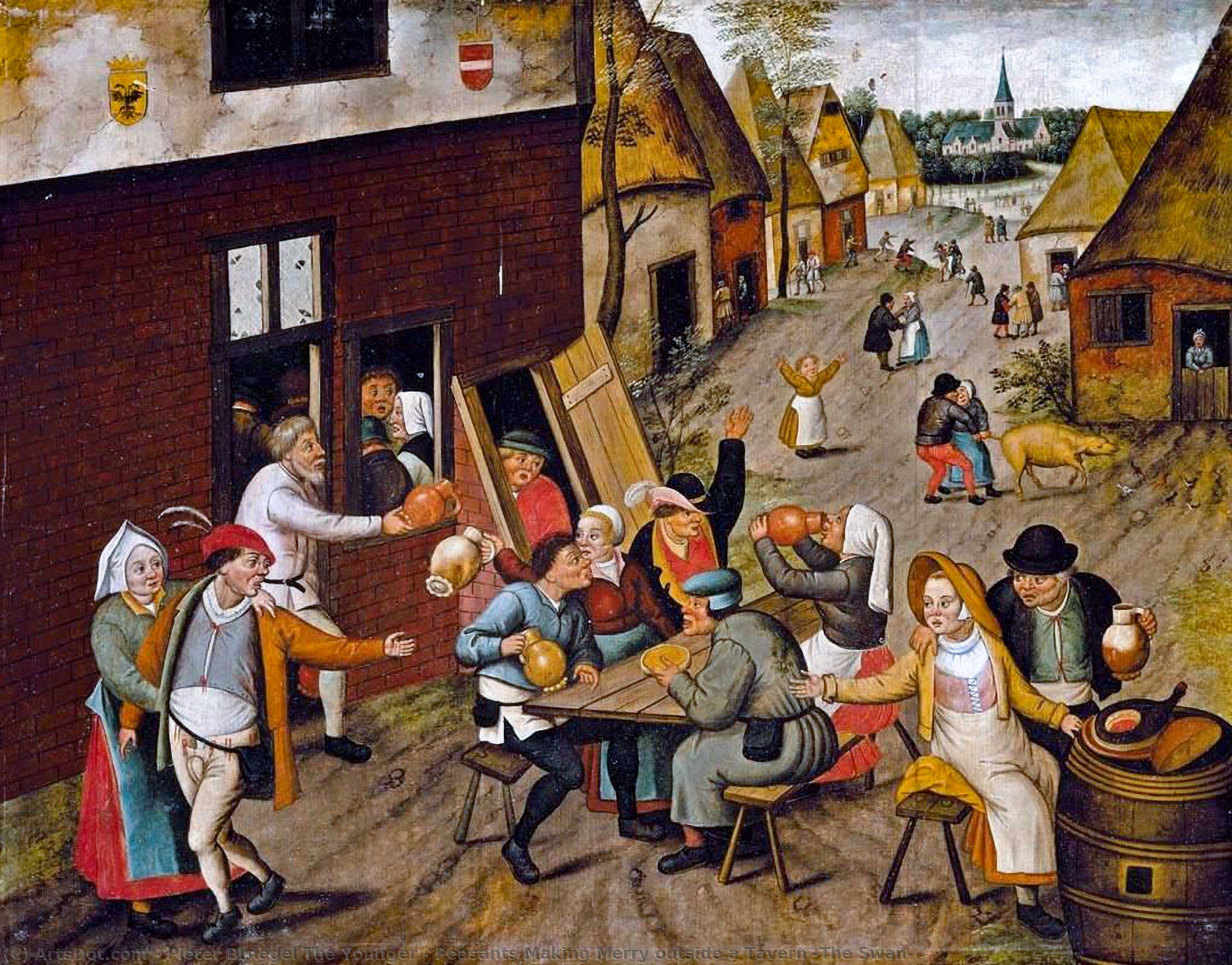 Peasants Making Merry Outside A Tavern 'the Swan' — Pieter Bruegel Der Jüngere