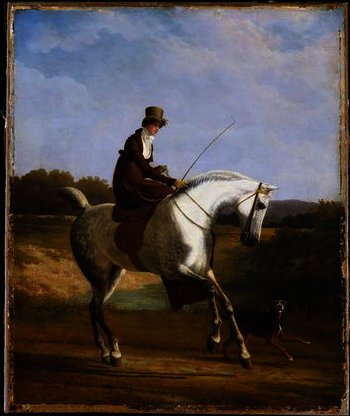 Miss Cazenove On A Grey Hunter, A Dog Running — Jacques Laurent Agasse