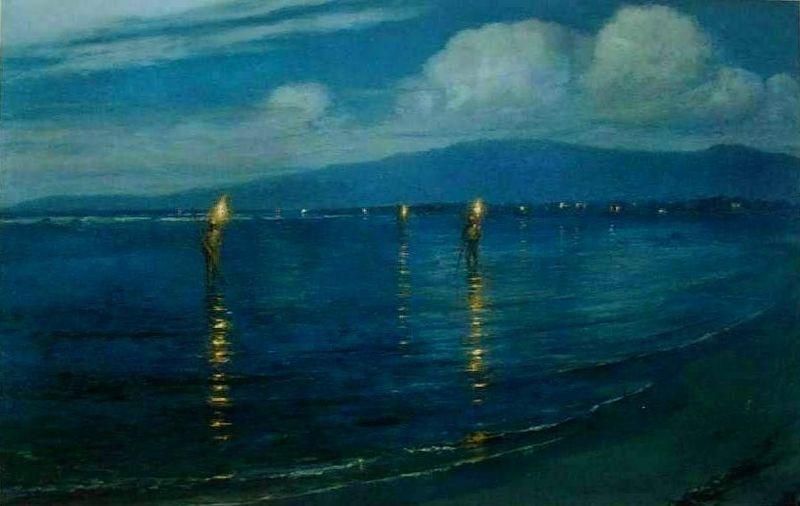The Torchlight Fishermen, Waikiki — Lionel Walden