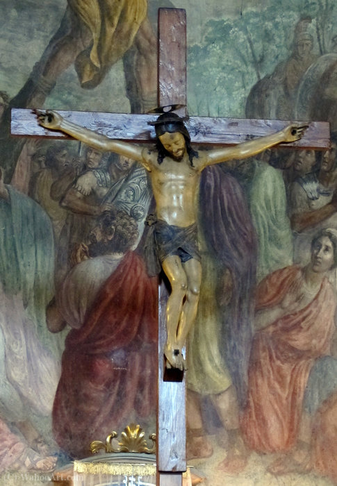 Crucifix Sixteenth Century Against The Background Of The Frescoes By Luigi Ademollo — Luigi Ademollo