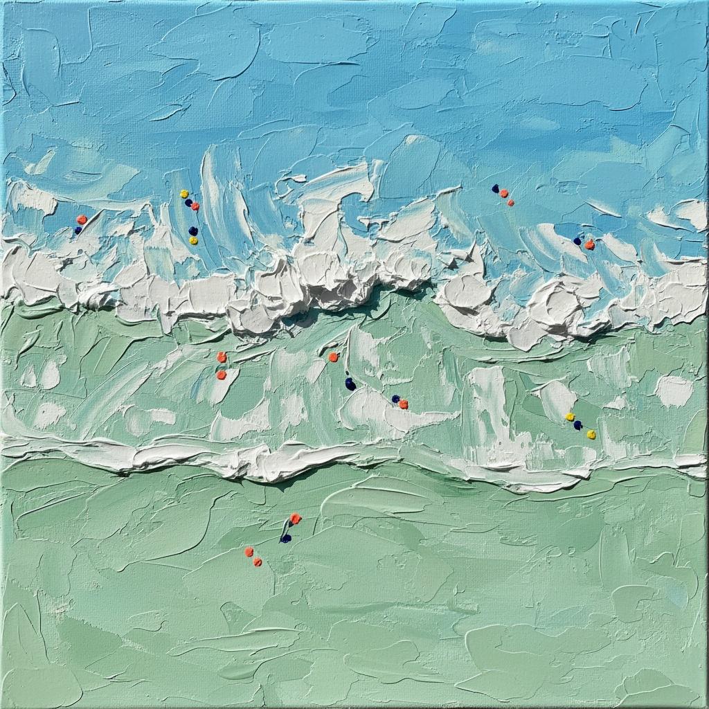 Cerulean Tides And Sculpted Foam With Prismatic Accents In Heavy Impasto — David Moreau