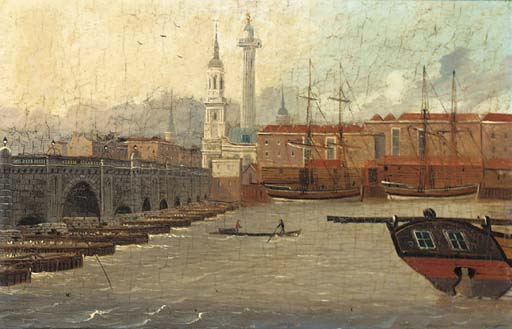 A View Of The Thames At New London Bridge, St. Magnus The Martyr And The Monument Beyond — Daniel Turner