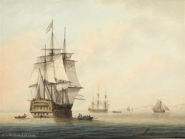 Shipping At Anchor Off The Coast Awaiting The Tide — Samuel Atkins
