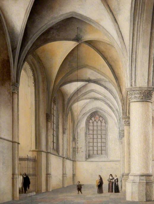 Interior Of St Bavo's, Haarlem, With A Catholic Baptism — Pieter Jansz. Saenredam