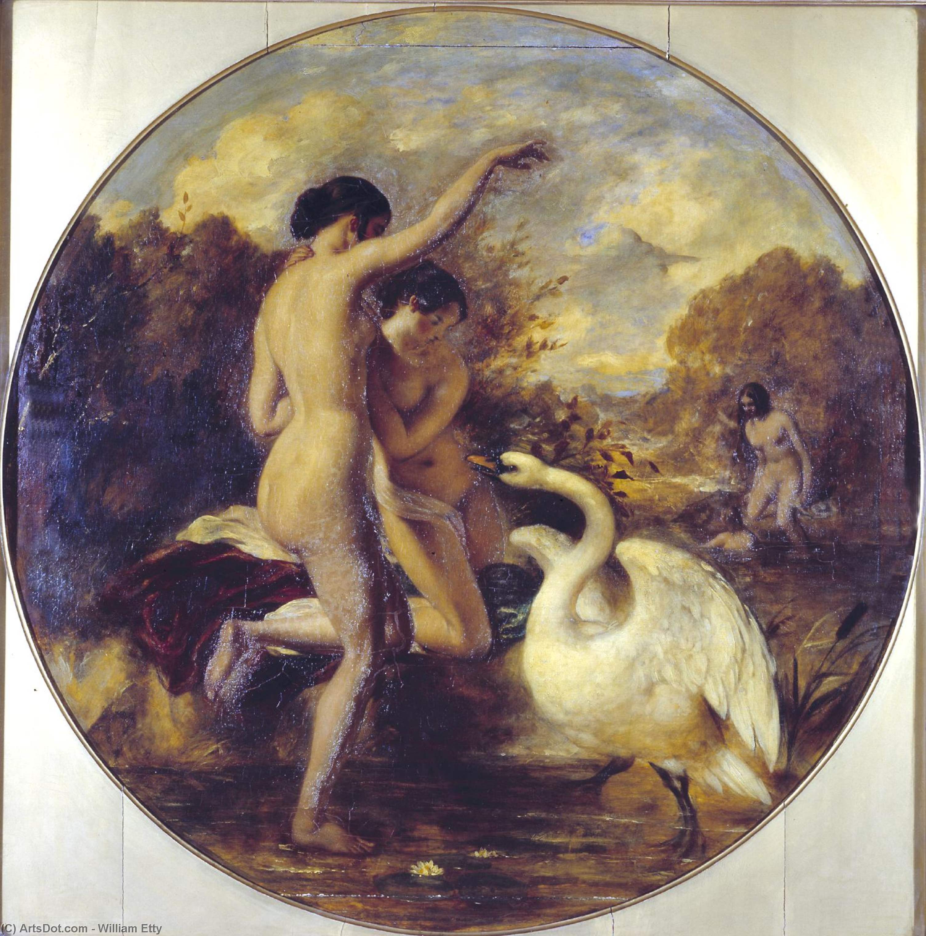 Female Bathers Surprised By A Swan — William Etty