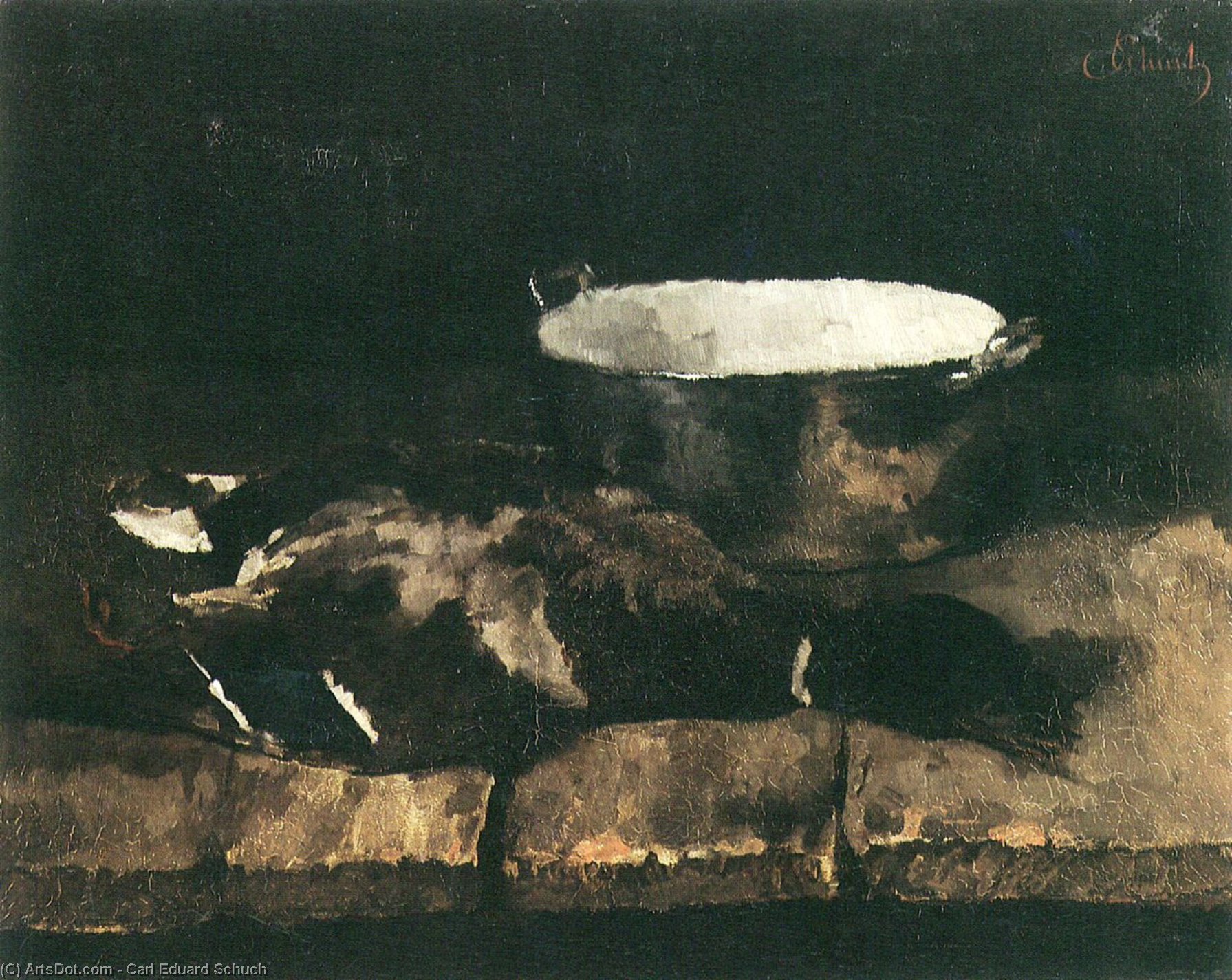 Wild Duck And Enamel Pot — Carl Eduard Schuch