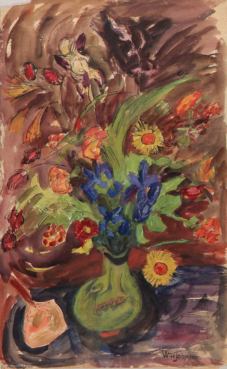 Still Life Green Vase And Purple Iris And Flowers — William H. Johnson