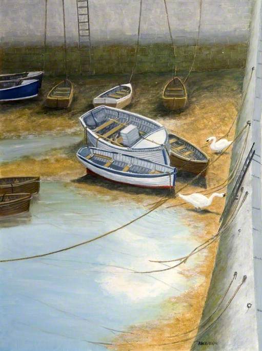 Boats And Seagulls In A Harbour — Alfred William Watkin
