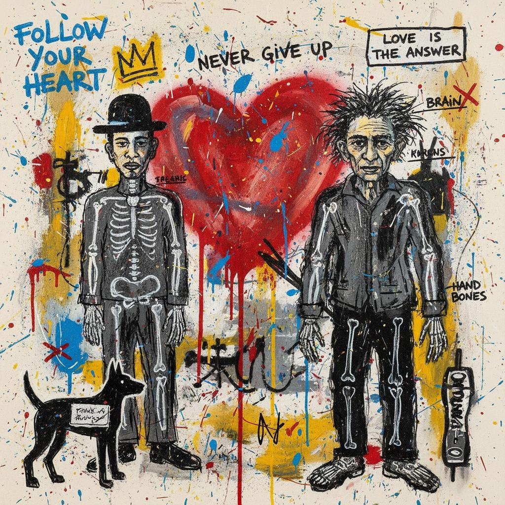 Skeletal Echoes Of A Bleeding Heart Amidst Urban Chaos And Primordial Splatter — Laurent Caron