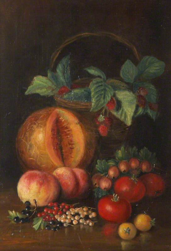 Still Life Of Assorted Soft Fruits And A Basket — Rosalie Chichester