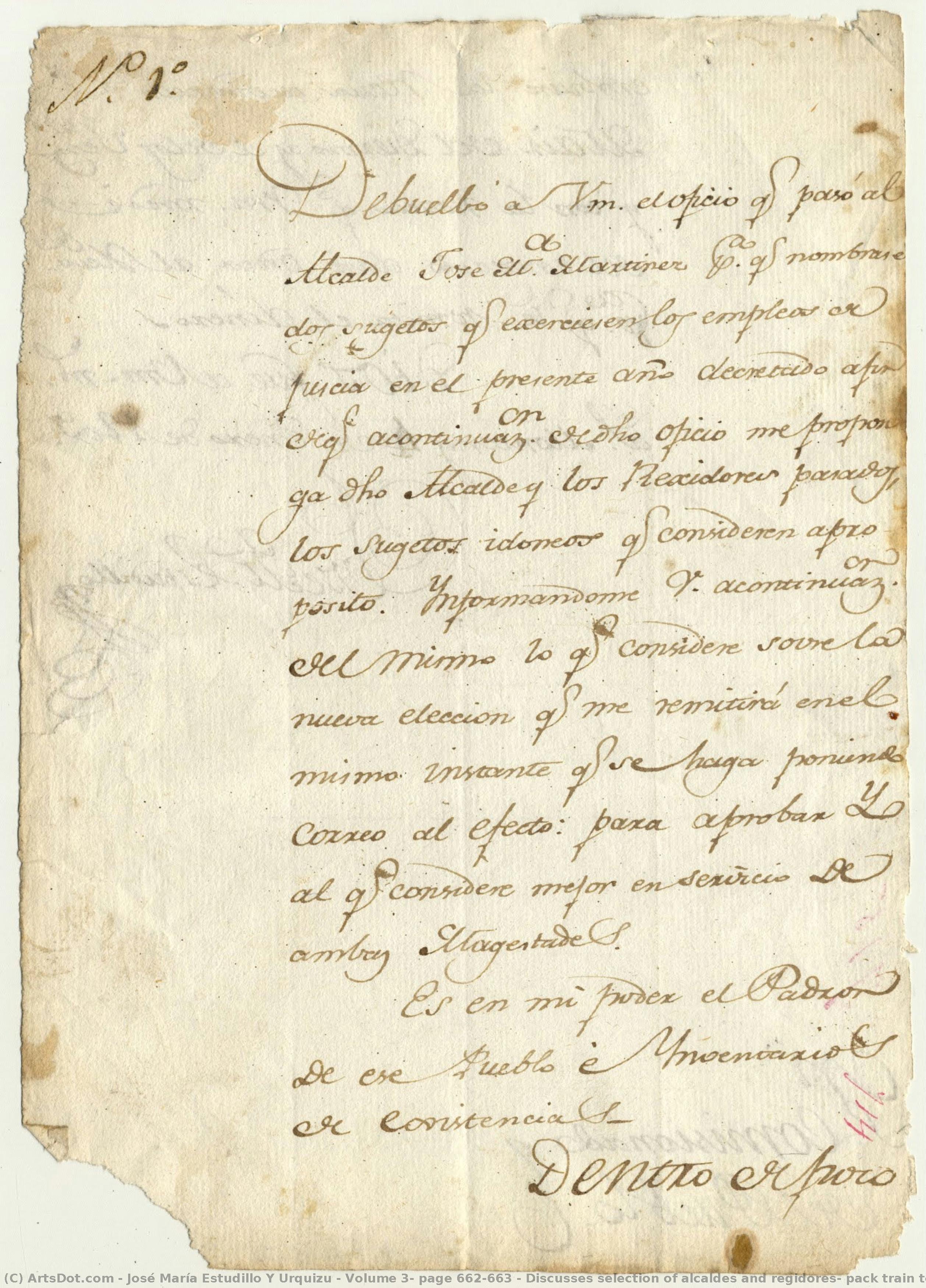 Volume 3, Page 662-663 / Discusses Selection Of Alcaldes And Regidores; Pack Train To Be Sent For Corn\n\npage 1 — José María Estudillo Y Urquizu