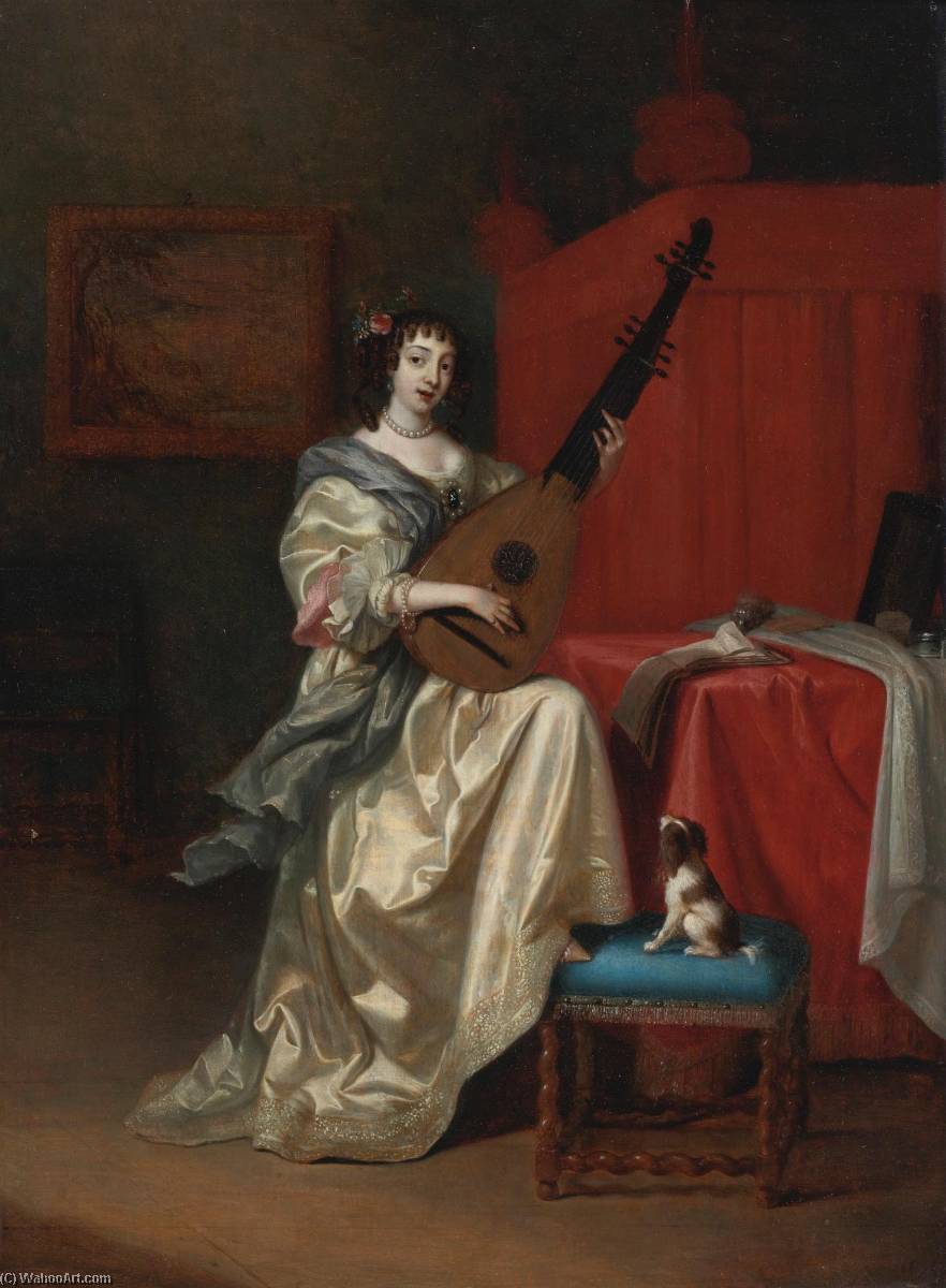 Portrait Of A Young Woman Playing The Lute — Reynier De La Haye