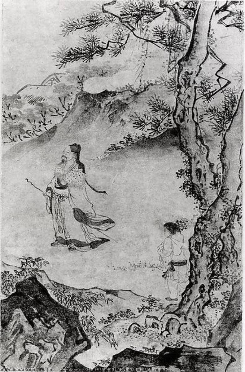 明 杜堇 陶淵明菊花圖 軸 Tao Yuanming Enjoying Chrysanthemums — Du Jin