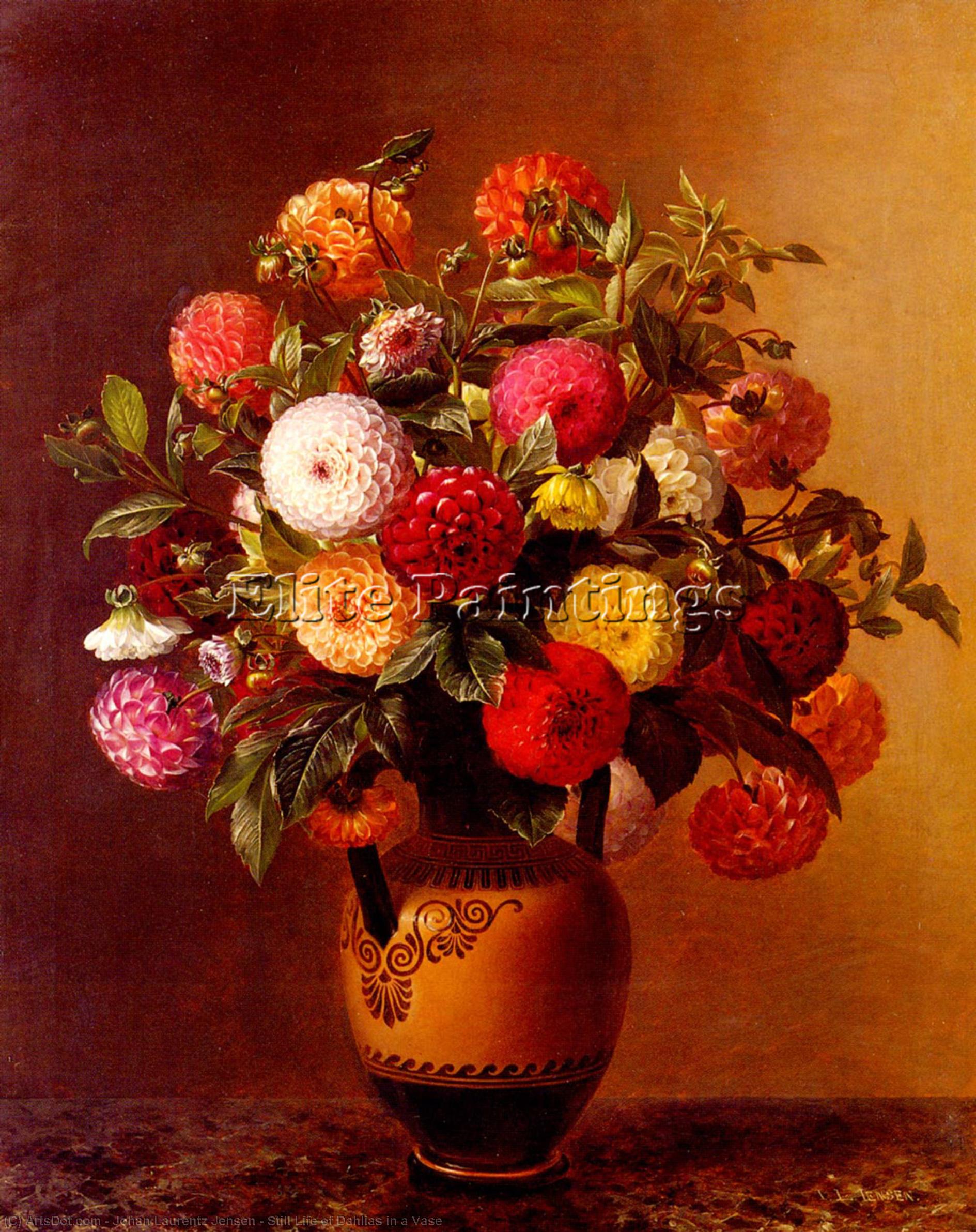 Still Life Of Dahlias In A Vase — Johan Laurentz Jensen