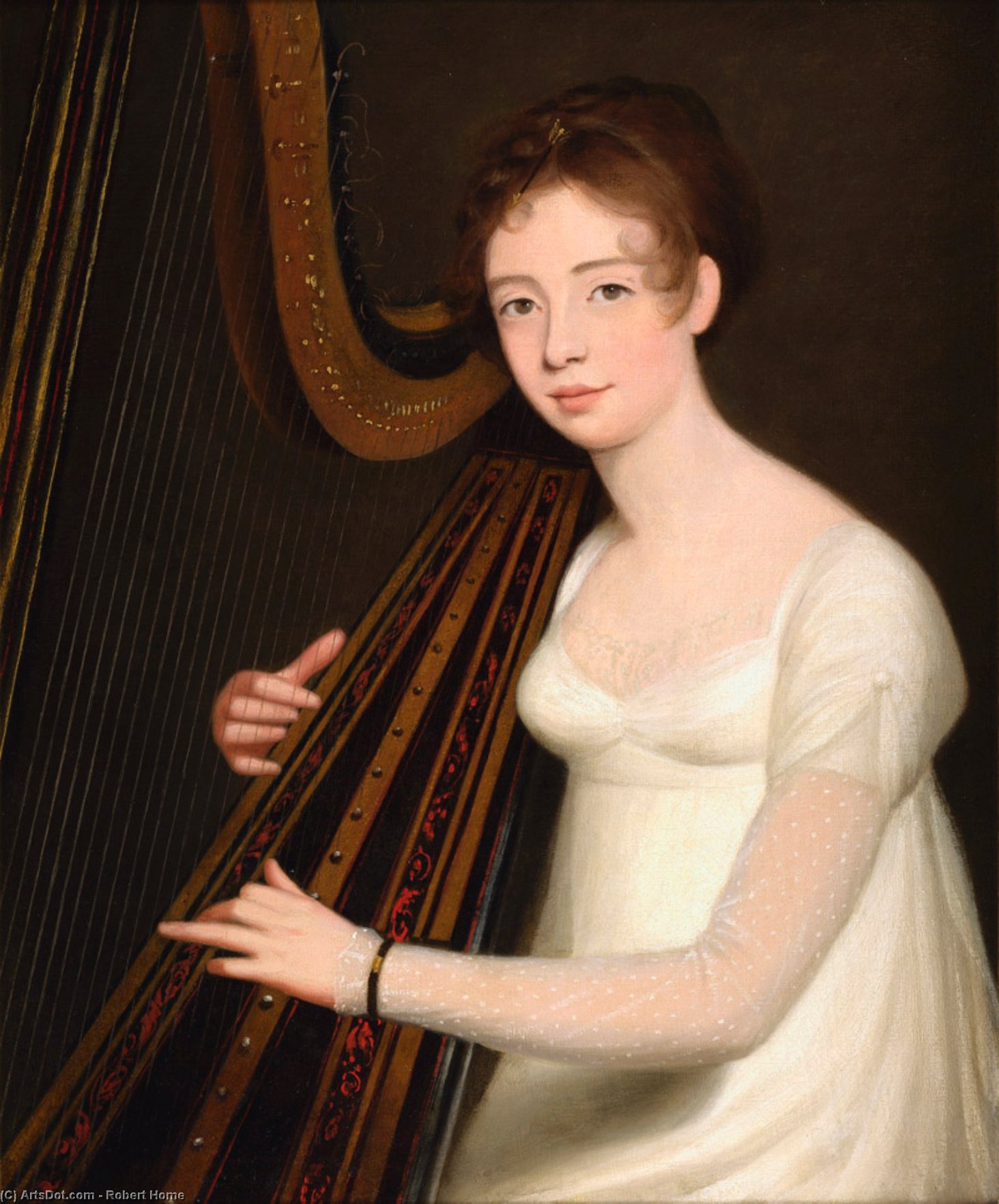 Portrait Of A Young Woman Playing The Harp — Robert Home