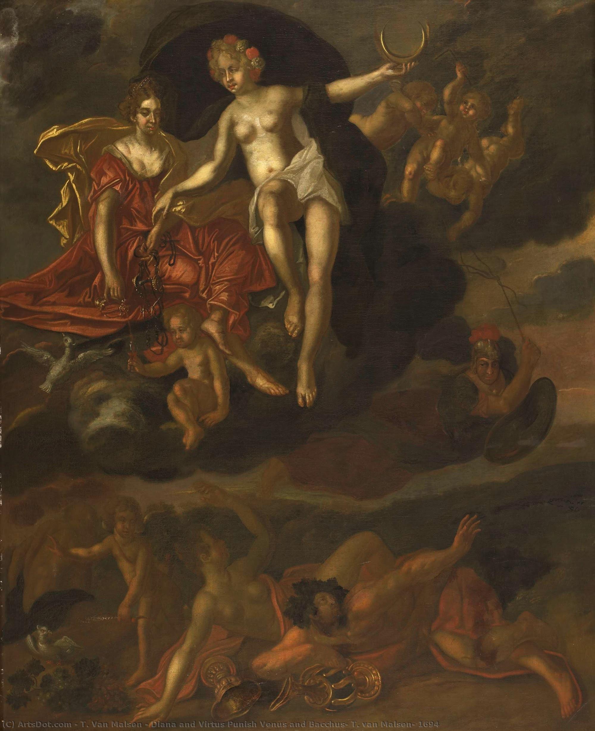 Diana And Virtus Punish Venus And Bacchus, T. Van Malsen, 1694 — T. Van Malsen