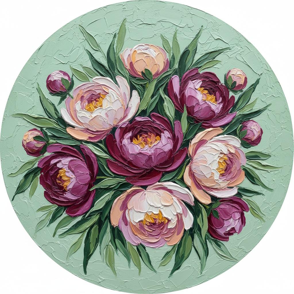 Eternal Radiance: A Sculptural Symphony Of Magenta Peonies In A Verdant Tondo — Laurent Delcourt