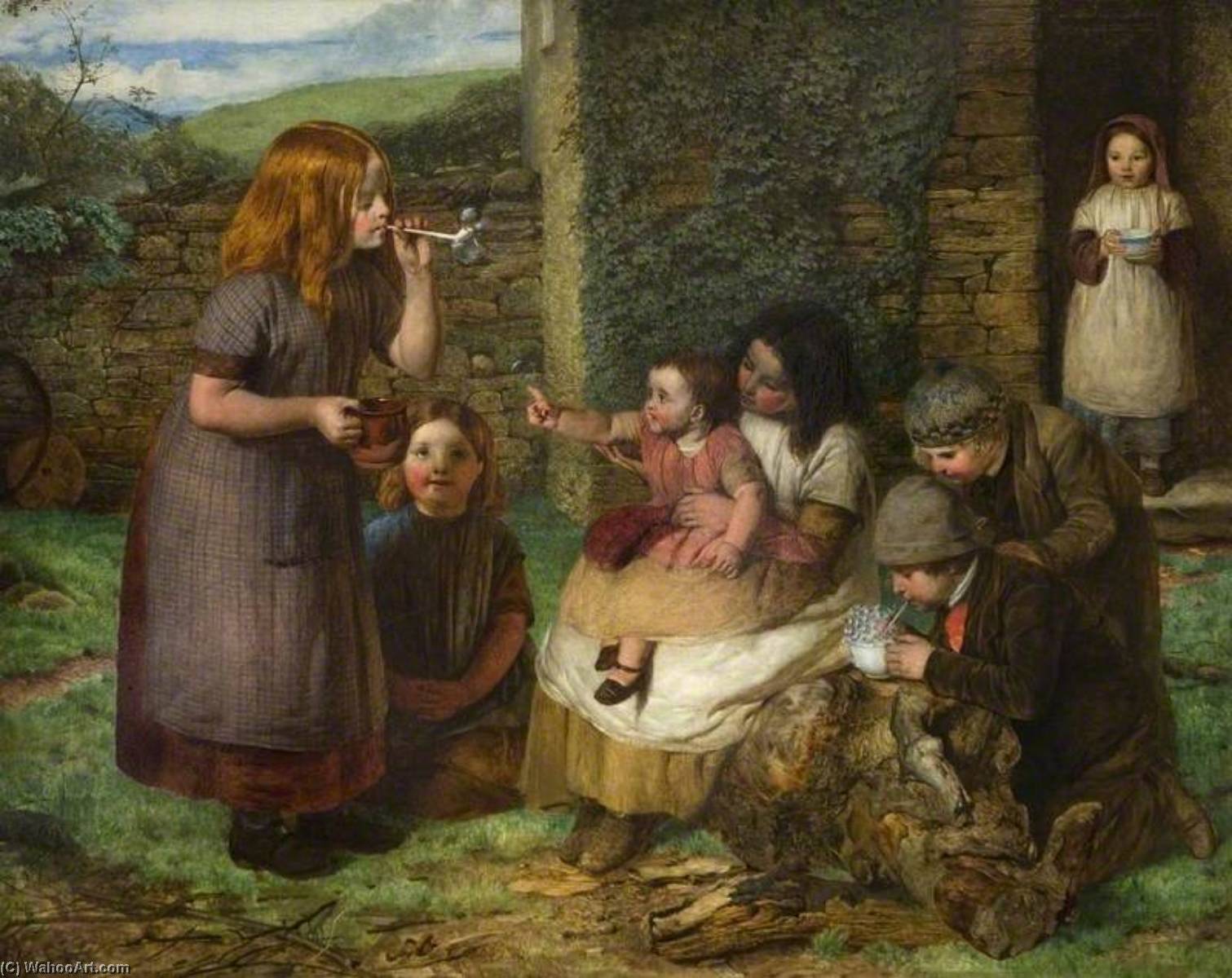 Bubbles, Cottage Scene With Children — John Dawson Watson