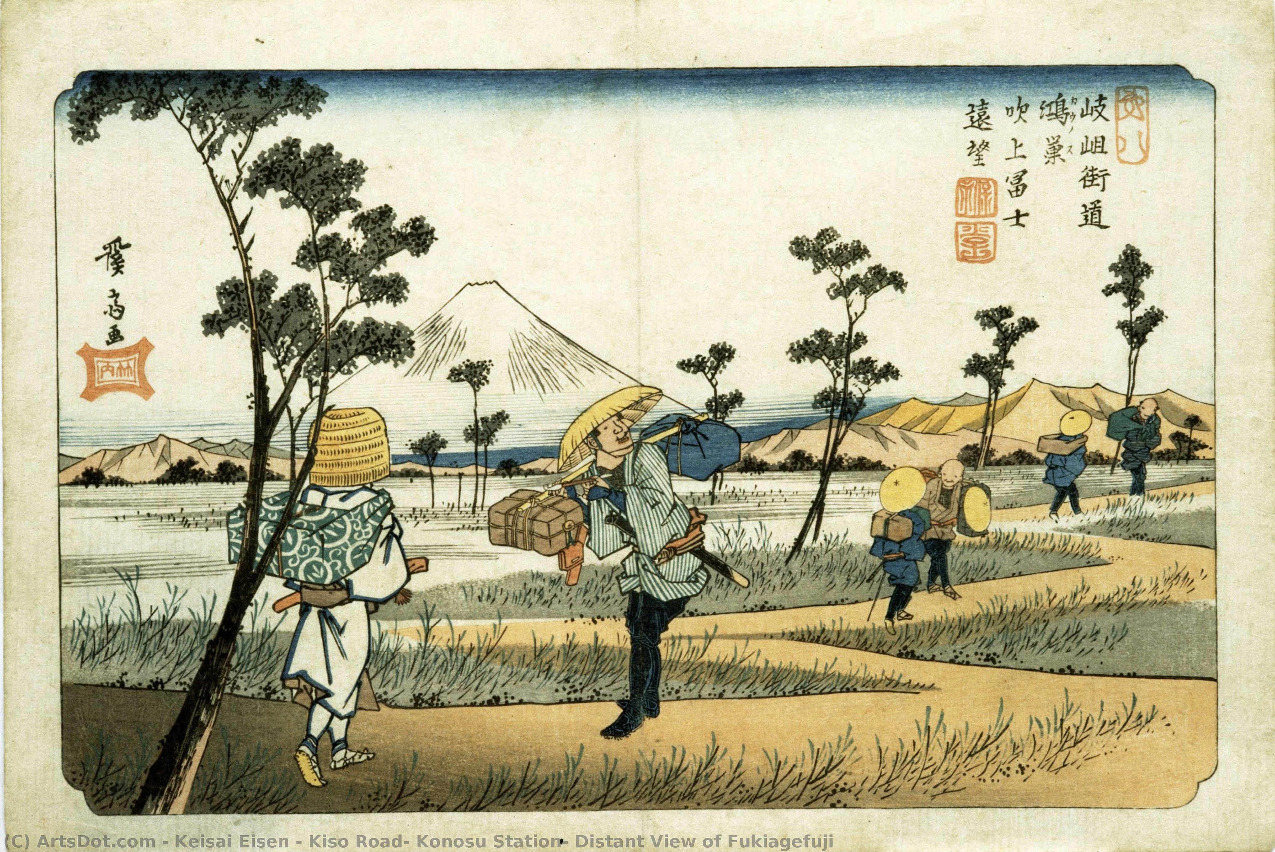 Kiso Road, Konosu Station, Distant View Of Fukiagefuji — Keisai Eisen