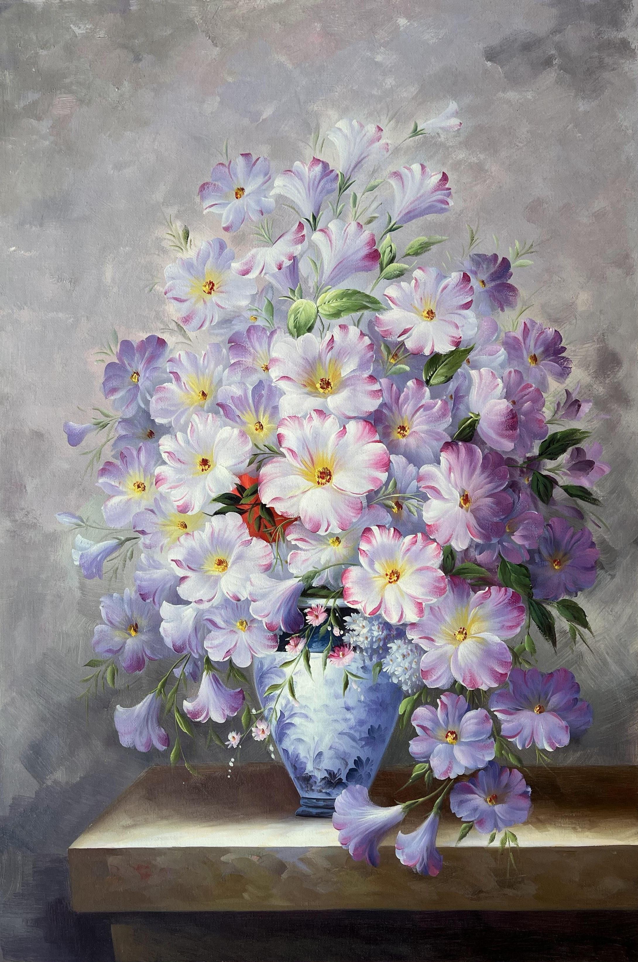 Lavender Blossoms In Blue Porcelain Vase