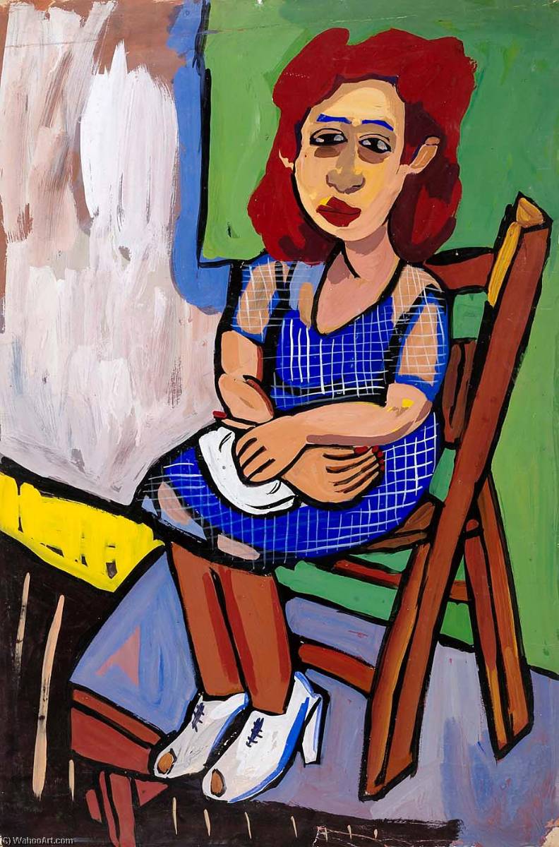 Seated Woman With Red Hair And Blue Dress — William H. Johnson
