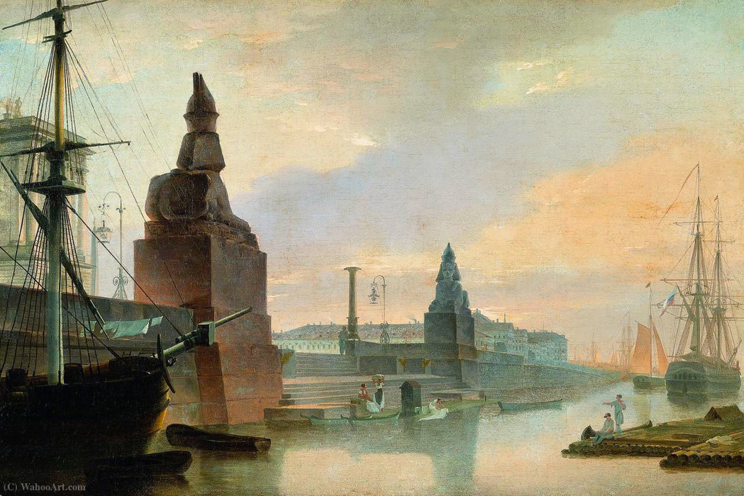 Sphinxes Lining A Quay In Front Of St Petersburg Academy Of Arts — Maksim Nikiforovich Vorobiev