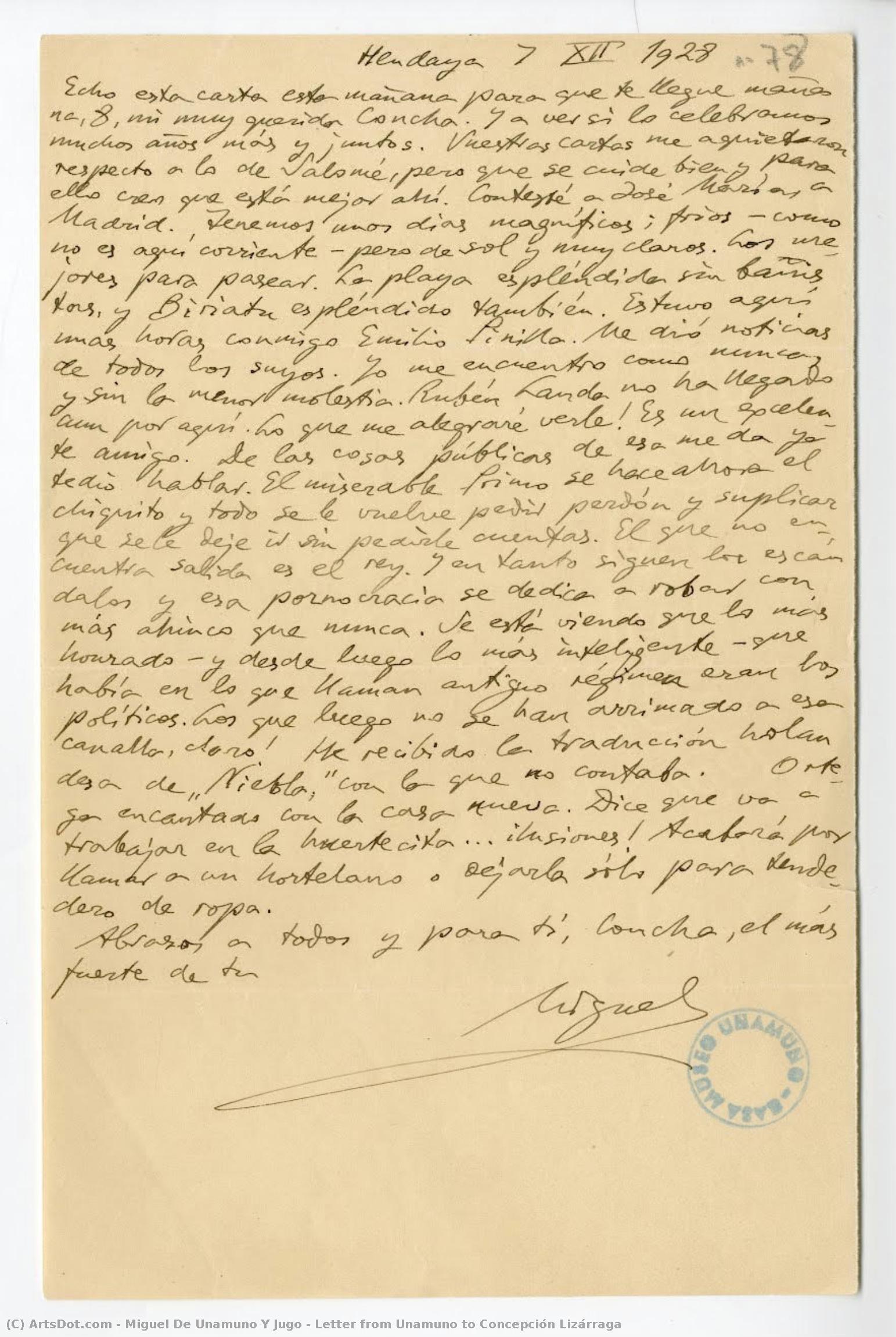 Letter From Unamuno To Concepción Lizárraga — Miguel De Unamuno