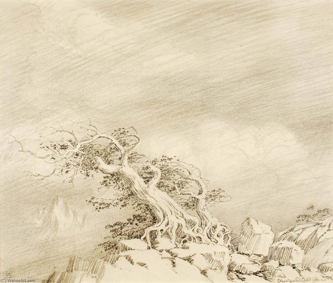 Untitled (transfer Drawing For Storm Near Timberline) — George Elbert Burr