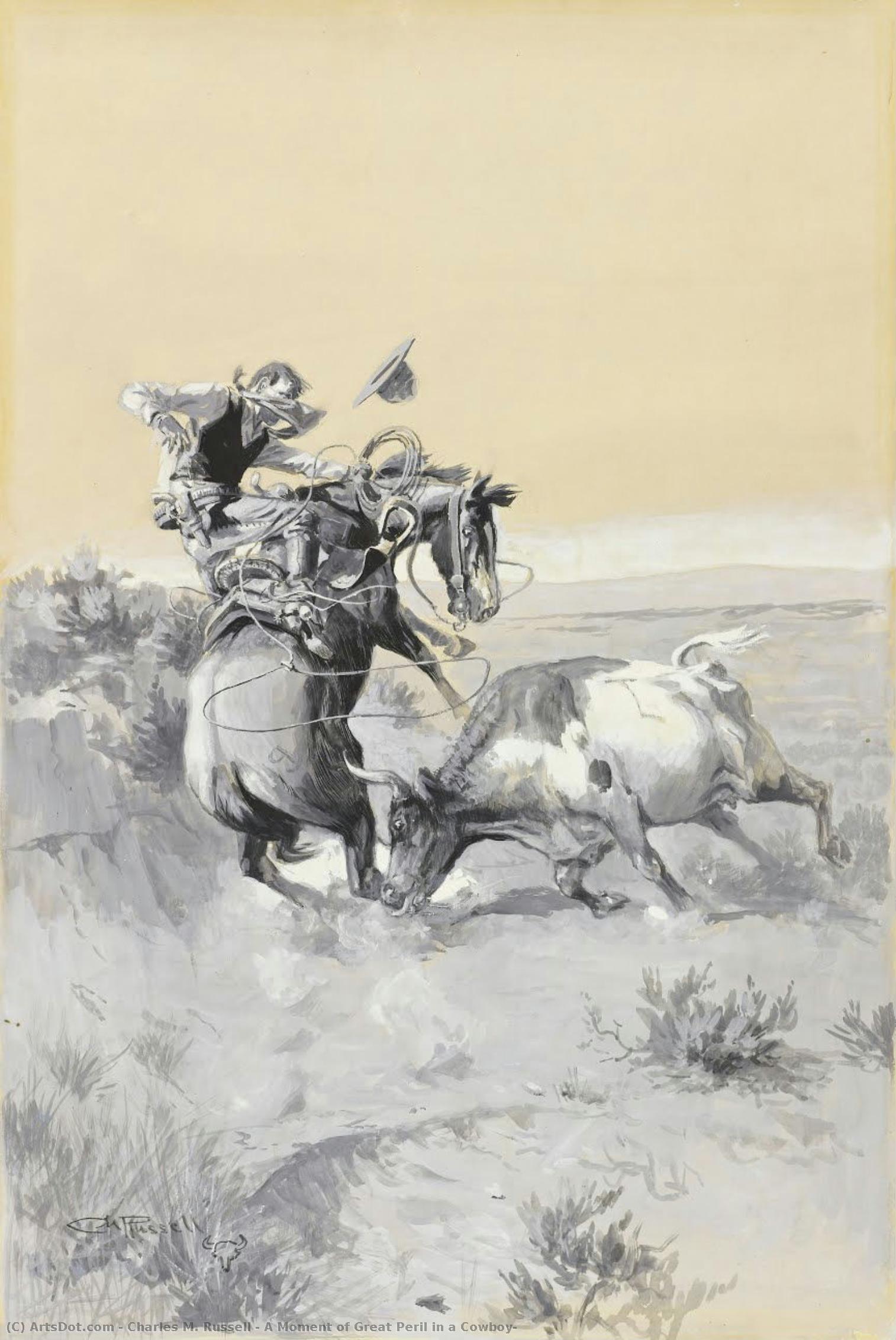 Ein Moment Großer Gefahr Für Einen Cowboy — Charles Marion Russell